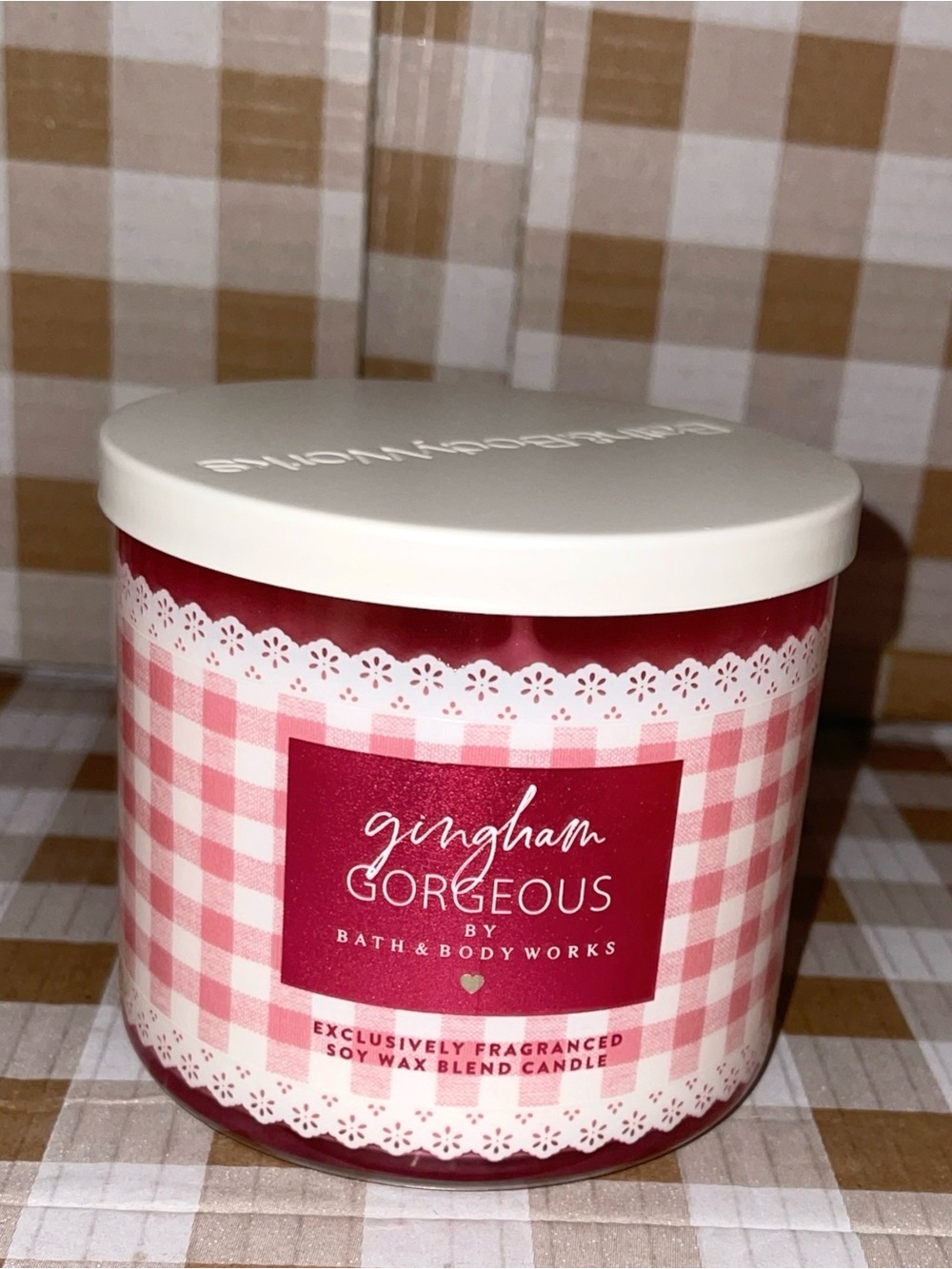 BATH & BODY WORKS GINGHAM GORGEOUS 3 WICK CANDLE